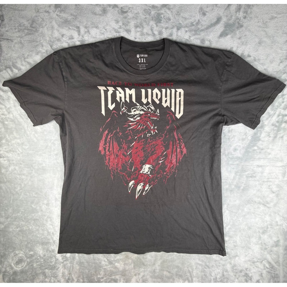 Team Liquid T-Shirt Mens 3XL Gray Excellent WoW Race to World First RWF Dragon - Picture 1 of 7